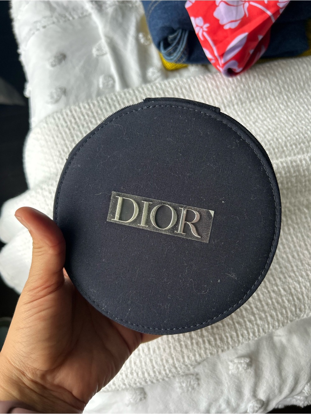 DIOR Black Round Accessory Case - Stylish Travel Pouch